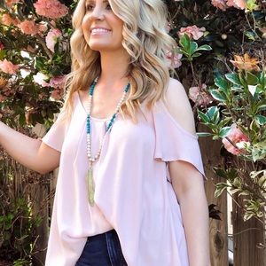 Beaded Necklace with Feather Pendant